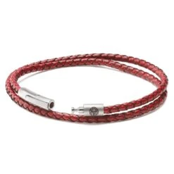 Lucleon Collins | Bracelet à Double Tour En Cuir Tressé Rouge 3 Mm -Bijouterie Soldes Boutique 09 zeismont ll collins leather bracelets8089 red copy kolin 4