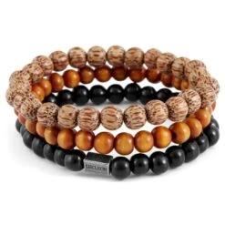 Lucleon Set De Trois Bracelets Noir Et Bruns