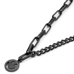 Lucleon Collier Caleb Amager à Double Chaîne Noire, Maille Dorée Et Pendentif Smiley -Bijouterie Soldes Boutique 1 3.3c00ec0dbcd7afc1aa5479f051507e8a