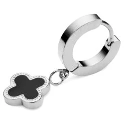 Fort Tempus Boucle D'oreille Avec Croix Arrondie Argentée Et Noire