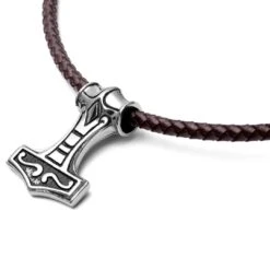 Fort Tempus Collier En Cuir Marron Et Pendentif Viking Double Face -Bijouterie Soldes Boutique 10 3 46 1 107