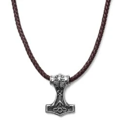 Fort Tempus Collier En Cuir Marron Et Pendentif Viking Double Face