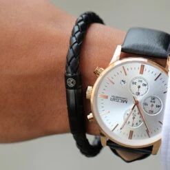 Lucleon Bracelet En Cuir Noir Black & Black -Bijouterie Soldes Boutique 10496 bracelet