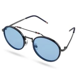 Lucleon Occasus | Lunettes De Soleil Bleues à Verres Ronds Polarisés Et Double Pont -Bijouterie Soldes Boutique 11 1 sull