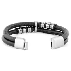 Fort Tempus Bracelet En Cuir Noir Et Crânes En Acier -Bijouterie Soldes Boutique 11 3 1 161
