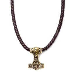 Fort Tempus Collier En Cuir Brun Triquetra Double Face