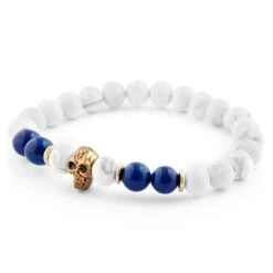 Neshraw Bracelet Blanc Crâne Doré 8 Neshraw Bracelet Blanc Crâne Doré -Bijouterie Soldes Boutique 11104 03