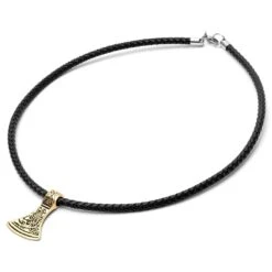 Fort Tempus Collier En Cuir Noir Et Pendentif Nordique Doré -Bijouterie Soldes Boutique 12 1 73 1 173