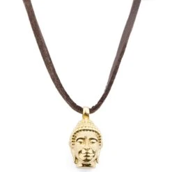 Lucleon Collier En Cuir à Pendentif "Le Bouddha" Doré