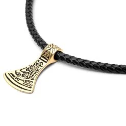 Fort Tempus Collier En Cuir Noir Et Pendentif Nordique Doré -Bijouterie Soldes Boutique 12 2 195