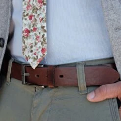 BSWK Ceinture En Cuir Châtaigne à Boucle En Métal Argenté -Bijouterie Soldes Boutique 12262 belt