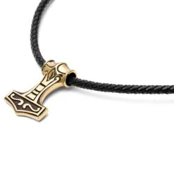 Fort Tempus Collier En Cuir Noir à Pendentif Celtique Double Face Doré -Bijouterie Soldes Boutique 13 3 134