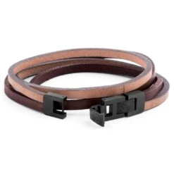 Lucleon Bracelet Roy à Double Tour En Cuir Clair Bicolore Avec Fermoir Noir -Bijouterie Soldes Boutique 13 3 138