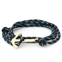 Tailor Toki Bracelet L'ancre Dorée à Cordon Noir, Blanc Et Bleu