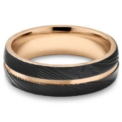 Lucleon Fortis | Bague En Acier Damas Et Titane De Couleur Or Rose à Double Liseré Noir - 7 Mm -Bijouterie Soldes Boutique 14 28e09df9b9c0be477089a70449fbc7c1b 8