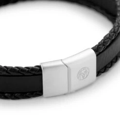 Lucleon Nomen | Bracelet Triple En Cuir Bolo Noir Avec Plaque D'identité En Métal Argenté -Bijouterie Soldes Boutique 15 4imme