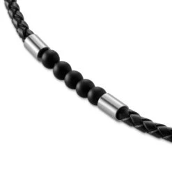 Lucleon Tenvis | Collier En Cuir Avec Onyx Et Pendentifs Argentés 3 Mm -Bijouterie Soldes Boutique 15 4kollin