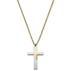 Lucleon Collier à Grand Pendentif Croix En Acier Doré & Argenté -Bijouterie Soldes Boutique 16 1f326c07093bc2f6189fa926d5f75479b