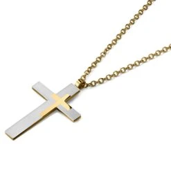Lucleon Collier à Grand Pendentif Croix En Acier Doré & Argenté -Bijouterie Soldes Boutique 16 2b4e63e395bfd826a8aa248f204ff5889