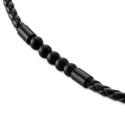 Lucleon Tenvis | Collier En Cuir Avec Onyx Et Pendentifs Noirs 3 Mm -Bijouterie Soldes Boutique 16 4kollin