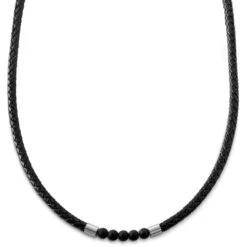 Lucleon Tenvis | Collier En Cuir Avec Onyx Et Pendentifs Argentés 5 Mm