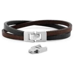 Lucleon Bracelet Roy à Simple Tout En Cuir Foncé Avec Fermoir Argenté -Bijouterie Soldes Boutique 17 4 30
