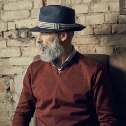 Fawler Chapeau Panama Moda Pino Bleu à Galon Rayé -Bijouterie Soldes Boutique 17964 2 1