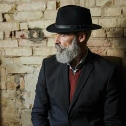 Fawler Chapeau Fedora Flavio En Laine Noire à Bord Plat -Bijouterie Soldes Boutique 17965 2