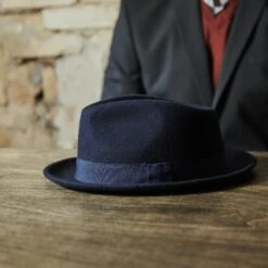 Fawler Chapeau Fedora Filippo Bleu Marine à Bords Bruts -Bijouterie Soldes Boutique 17992 3