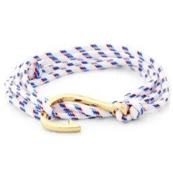 Tailor Toki Bracelet L'hameçon Doré à Cordon Blanc, Bleu Et Rouge