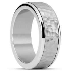 Seizmont Enthumema | Anneau Anti-stress En Acier Inoxydable Argenté Martelé - 8 Mm