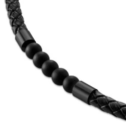 Lucleon Tenvis | Collier En Cuir Avec Onyx Et Pendentifs Noirs 5 Mm -Bijouterie Soldes Boutique 18 4kollin