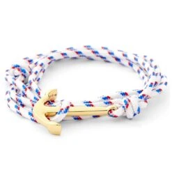 Tailor Toki Bracelet L'ancre Dorée à Cordon Blanc, Rouge Et Bleu