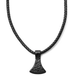 Fort Tempus Collier En Cuir Noir Et Rune Hache De Thor