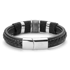Lucleon Bracelet Icon En Cuir Noir Et Acier Argenté 9 Lucleon Bracelet Icon En Cuir Noir Et Acier Argenté -Bijouterie Soldes Boutique 20255 1