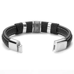Lucleon Bracelet Icon En Cuir Noir Et Acier Argenté 13 Lucleon Bracelet Icon En Cuir Noir Et Acier Argenté -Bijouterie Soldes Boutique 20255 3