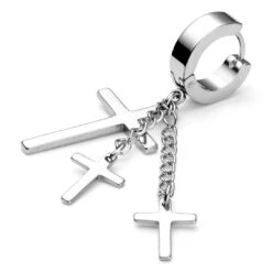 Fort Tempus Boucle D'oreille Trio De Croix Argenté