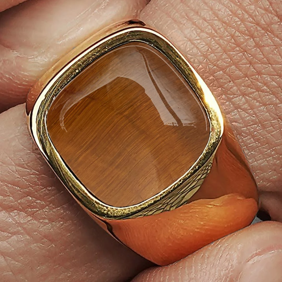 Lucleon Bague Len Gravel Dorée à Oeil De Tigre 7 Lucleon Bague Len Gravel Dorée à Oeil De Tigre – Image 5