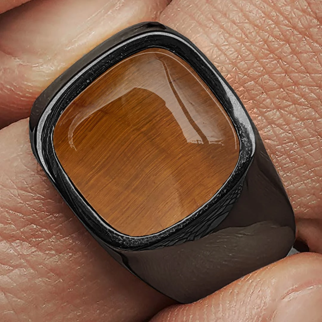 Lucleon Bague Len Gravel Couleur Gunmetal à Pierre œil De Tigre 7 Lucleon Bague Len Gravel Couleur Gunmetal à Pierre œil De Tigre – Image 5