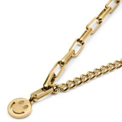 Lucleon Collier Caleb Amager à Double Maille Dorée Et Pendentif Smiley -Bijouterie Soldes Boutique 3 3.a85c54a460154acd7486a062495b0778