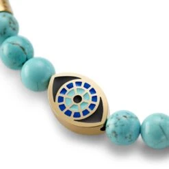 Waykins Evil Eye | Bracelet En Perles De Turquoise Avec Pendentifs Dorés- 6 Mm -Bijouterie Soldes Boutique 4 3beye