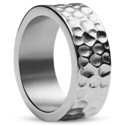 Arkai Orphic | Bague En Acier Inoxydable Argenté Martelé Et Brossé - 9 Mm