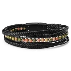 Lucleon Bracelet Naxos En Cuir Noir Et Pierres Unakite Vertes -Bijouterie Soldes Boutique 6 2.faea2e2d49c4757faee74874c762b130 3