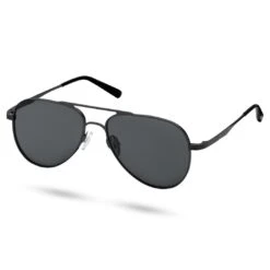 Sidegren Lunettes De Soleil Aviator Noires En Titane à Verres Polarisés