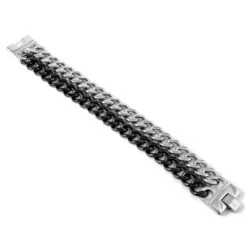 Fort Tempus Bracelet En Acier Argenté Et Noir Double Chaîne -Bijouterie Soldes Boutique 6 59 1 35 2 38