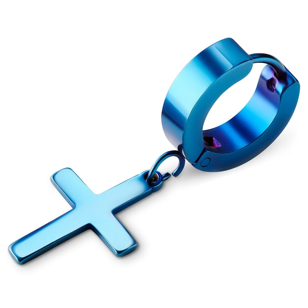 Lucleon Boucle D'oreille Créole Bleue à Pendentif Croix 3 Lucleon Boucle D'oreille Créole Bleue à Pendentif Croix