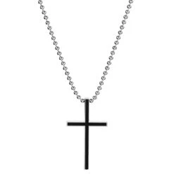 Fort Tempus Collier à Pendentif Croix Chrétienne Le Noir & L'acier