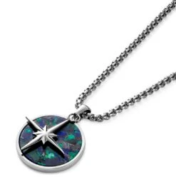 Arkai Atlas | Collier Argenté à Pendentif étoile Polaire Et Pierre D'azurite Et Malachite -Bijouterie Soldes Boutique 7 2atlasnek