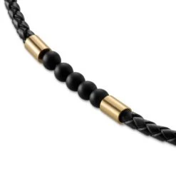 Lucleon Tenvis | Collier En Cuir Avec Onyx Et Pendentifs Dorés 3 Mm -Bijouterie Soldes Boutique 7 4kollin