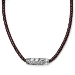Fort Tempus Collier En Cuir Marron Et Rune Ovale